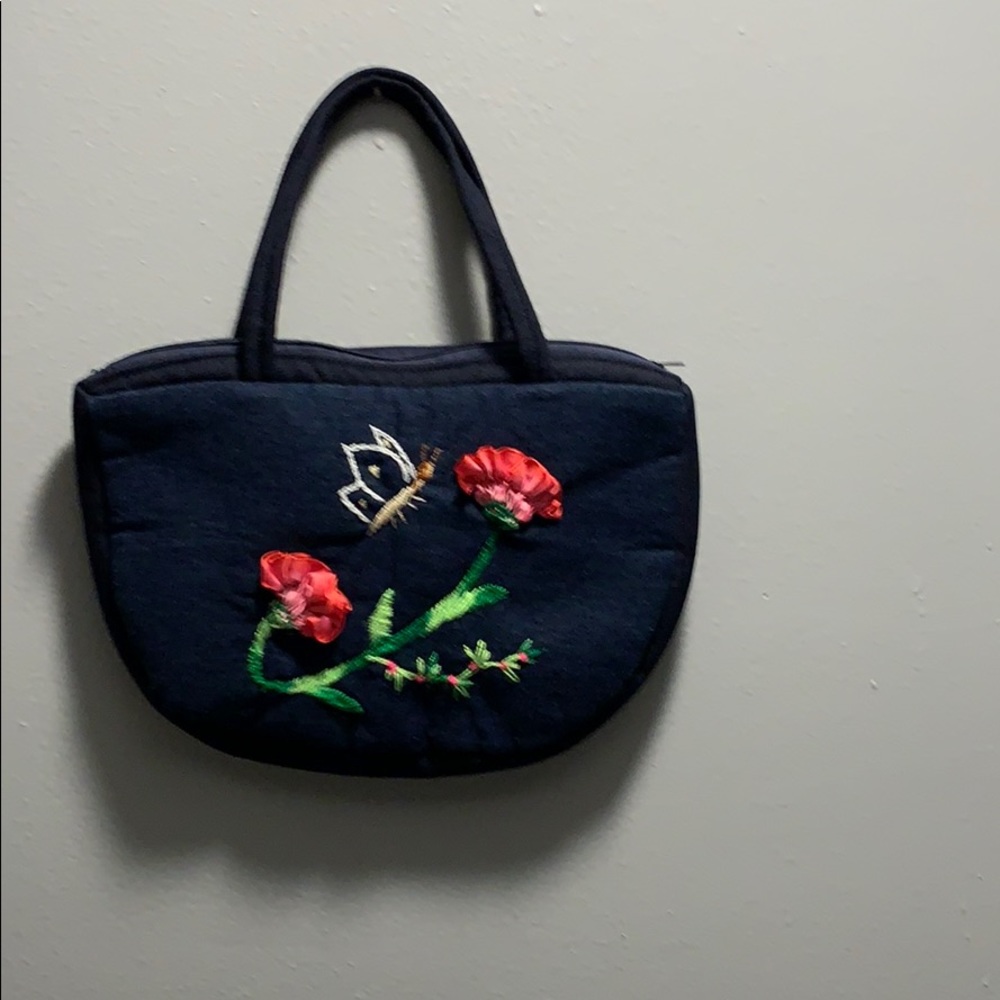 Denim embroidery tote bag